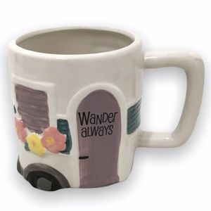 Wander Always Handpainted Artsy Kitschy Camper Camping RV Travel Mug Cup NEW‎
